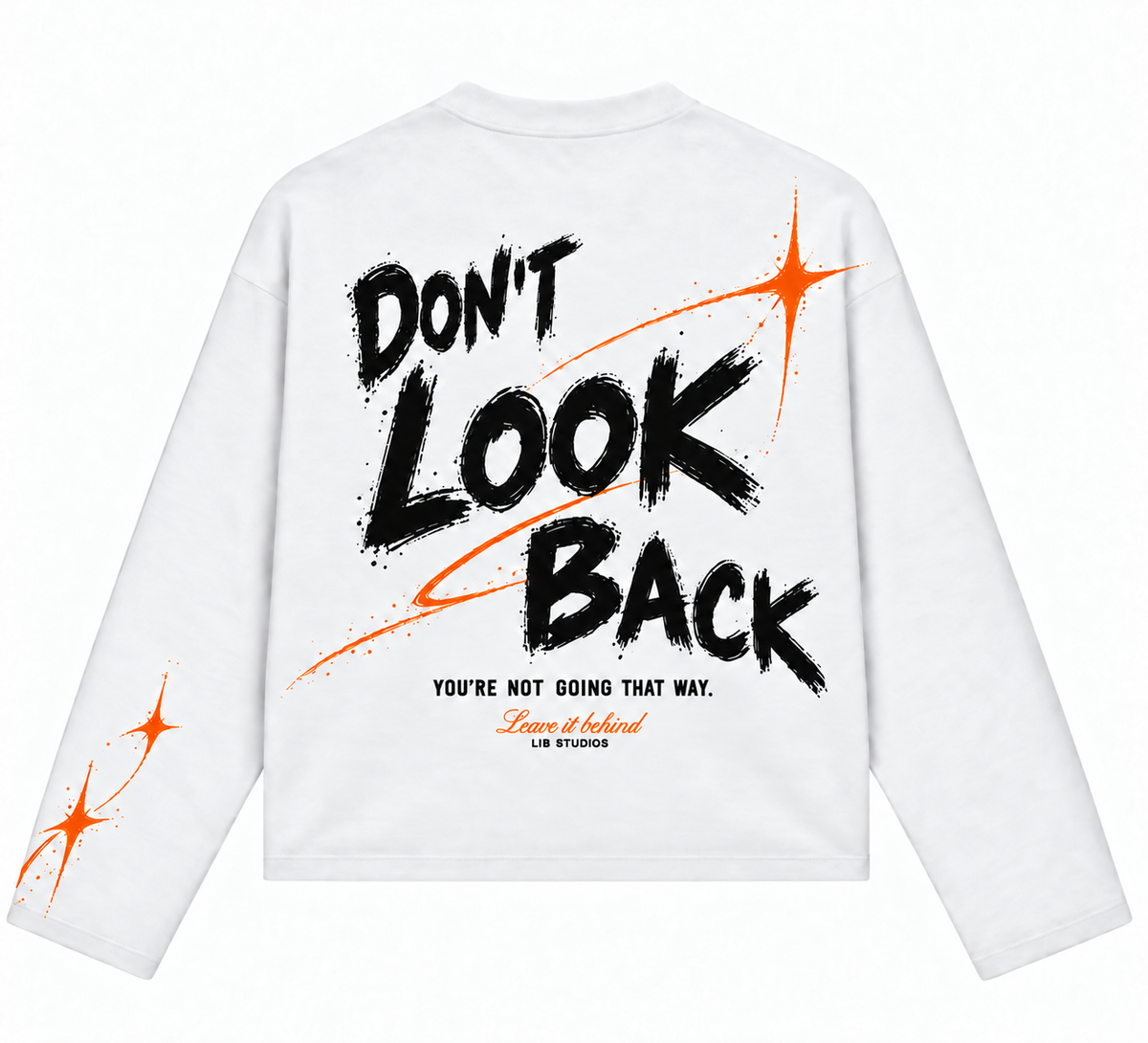Don’t Look Back Longsleeve – Wit/Oranje
